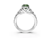 Solitaire Engagement Ring Setting for Fancy Green Cushion Cut Center with Graduated Shared Prongs and Prong Head in Sterling Silver
