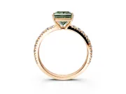 Solitaire Engagement Ring Setting for Fancy Green Princess Cut Center with Large Accent Band and Prong Head in Rose Gold