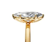 Low-Set Solitaire Engagement Ring Setting for Oval Center with Thin Plain Band and Prong Head in Yellow Gold