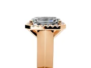 Halo Engagement Ring Setting for Emerald Cut Center with Knife Ridge Cathedral Band and Prong Head in Rose Gold