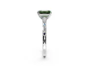 Baguette Engagement Ring Setting for Fancy Green Emerald Cut Center with Alternating Bar-Set Band and Prong Head in Platinum