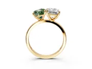 Fancy Green Cushion Cut and Emerald Cut Lab-Grown Diamond Toi et Moi Engagement Ring with Prong-Set Stones in Yellow Gold