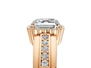 Halo Engagement Ring Setting for Asscher Cut Center with Wide Band, Inlaid Accent Row and Prong Head in Rose Gold