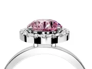 Halo Engagement Ring Setting for Fancy Pink Round Cut Center with Thin Plain Band and Prong Head in White Gold