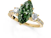 3 Stone Engagement Ring Setting for Fancy Green Marquise Center with Round Cut Side Accents and Prong Head in Yellow Gold