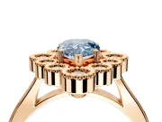 Cluster Halo Engagement Ring Setting for Fancy Blue Pear-Shaped Center with Milgrain Bezel Accents and Prong Head in Rose Gold