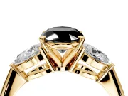 3 Stone Engagement Ring Setting for Fancy Black Oval Center with Large Pear-Shaped Accents and Prong Head in Yellow Gold
