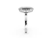 Halo Engagement Ring Setting for Radiant Cut Center with Milgrain Bezel Rim, Plain Band and Prong Head in Sterling Silver