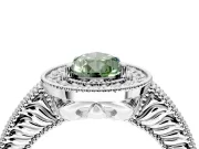 Milgrain Halo Engagement Ring Setting for Fancy Green Pear-Shaped Center with Pave Band and Prong Head in Platinum