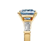 3 Stone Engagement Ring Setting for Fancy Blue Princess Cut Center with Channel Baguette Accents and Prong Head in Yellow Gold