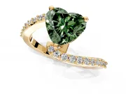 Solitaire Engagement Ring Setting for Fancy Green Heart-Shaped Center with Pave Bypass Swirl Band and Prong Head in Yellow Gold