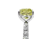Solitaire Engagement Ring Setting for Fancy Yellow Cushion Cut Center with Micro Pave Band and Prong Head in White Gold