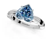 Solitaire Engagement Ring Setting for Fancy Blue Heart-Shaped Center with Carved Leaf Shoulders and Prong Head in Platinum