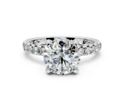 Solitaire Engagement Ring Setting for Round Cut Center with Shared-Prong Accents and Prong Head in White Gold