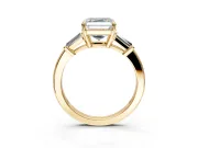 3 Stone Engagement Ring Setting for Asscher Cut Center with Baguette Accents and Prong Head in Yellow Gold