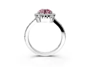 Halo Engagement Ring Setting for Fancy Pink Round Cut Center with Inner Milgrain Border and Prong Head in Platinum