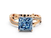 Solitaire Engagement Ring Setting for Fancy Blue Princess Cut Center with Pave and Plain Crossover Band and Prong Head in Rose Gold