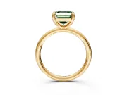 Low-Set Solitaire Engagement Ring Setting for Fancy Green Asscher Cut Center with Thin Plain Band and Prong Head in Yellow Gold