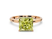 Hidden Halo Engagement Ring Setting for Fancy Yellow Princess Cut Center with Thin Round-Wire Band and Prong Head in Rose Gold