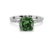 Solitaire Engagement Ring Setting for Fancy Green Cushion Cut Center with Pave Accents and Prong Head in Platinum