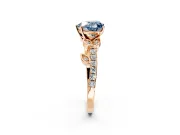Leaf Motif Engagement Ring Setting for Fancy Blue Heart-Shaped Center with Pave Band and Prong Head in Rose Gold