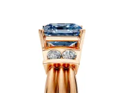 Solitaire Engagement Ring Setting for Fancy Blue Asscher Cut Center with Grooved Bar Accent Band and Prong Head in Rose Gold