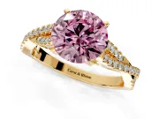 Solitaire Engagement Ring Setting for Fancy Pink Round Cut Center with Twisted Pave Split Shank and Prong Head in Yellow Gold