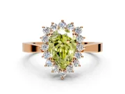 Starburst Halo Engagement Ring Setting for Fancy Yellow Pear-Shaped Center with Flat Cathedral Band and Prong Head in Rose Gold