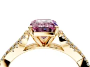 Solitaire Engagement Ring Setting for Fancy Pink Emerald Cut Center with Twisted Pave Split Shank and Prong Head in Yellow Gold