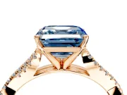 Solitaire Engagement Ring Setting for Fancy Blue Asscher Cut Center with Twisted Pave Split Shank and Prong Head in Rose Gold