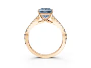 Solitaire Engagement Ring Setting for Fancy Blue Princess Cut Center with Pave Split Shank and Prong Head in Rose Gold