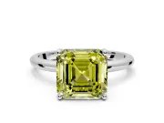 Hidden Halo Engagement Ring Setting for Fancy Yellow Asscher Cut Center with Thin Round-Wire Band and Prong Head in White Gold