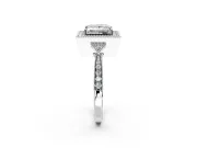 Halo Engagement Ring Setting for Princess Cut Center with Milgrain Rim, Pave Band and Prong Head in White Gold