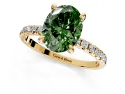 Solitaire Engagement Ring Setting for Fancy Green Oval Center with Fine Pave Narrow Band and Prong Head in Yellow Gold