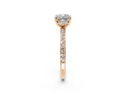 Solitaire Engagement Ring Setting for Cushion Cut Center with Fine Pave Band and Prong Head in Rose Gold