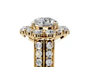 Large Accent Halo Engagement Ring Setting for Round Cut Center with Pave Split Shank and Prong Head in Yellow Gold