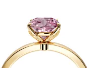 Solitaire Engagement Ring Setting for Fancy Pink Cushion Cut Center with Thin Rounded Plain Band and Prong Head in Yellow Gold