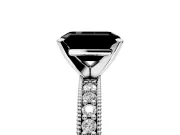 Milgrain Pave Engagement Ring Setting for Fancy Black Emerald Cut Center with Accent Band and Prong Head in Platinum