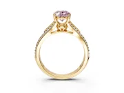 Solitaire Engagement Ring Setting for Fancy Pink Oval Center with Pave Rail Split Shank and Prong Head in Yellow Gold