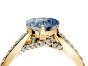 Solitaire Engagement Ring Setting for Fancy Blue Heart-Shaped Center with Crossover Accents and Prong Head in Yellow Gold