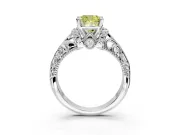 Solitaire Engagement Ring Setting for Fancy Yellow Cushion Cut Center with Filigree Accent Basket and Prong Head in White Gold
