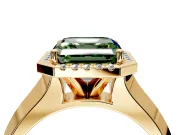 Halo Engagement Ring Setting for Fancy Green Asscher Cut Center with Knife Ridge Cathedral Band and Prong Head in Yellow Gold
