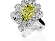 Cluster Halo Engagement Ring Setting for Fancy Yellow Pear-Shaped Center with Milgrain Bezel Accents and Prong Head in Sterling Silver