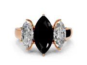 3 Stone Engagement Ring Setting for Fancy Black Marquise Center with Raised Basket Heads and Prong Head in Rose Gold