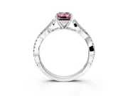 Solitaire Engagement Ring Setting for Fancy Pink Emerald Cut Center with Twisted Pave Split Shank and Prong Head in Platinum