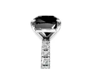 Solitaire Engagement Ring Setting for Fancy Black Cushion Cut Center with Fine Pave Narrow Band and Prong Head in White Gold