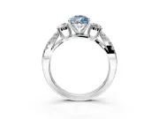 3 Stone Engagement Ring Setting for Fancy Blue Pear-Shaped Center with Pave Split Shank and Prong Head in White Gold