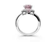 3 Stone Engagement Ring Setting for Fancy Pink Princess Cut Center with Wide Plain Band and Prong Head in Platinum