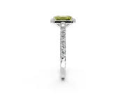 Halo Engagement Ring Setting for Fancy Yellow Emerald Cut Center with Full Pave Band and Prong Head in Sterling Silver