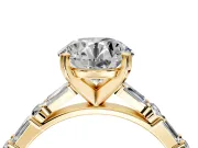 Baguette Engagement Ring Setting for Round Cut Center with Alternating Bar-Set Band and Prong Head in Yellow Gold